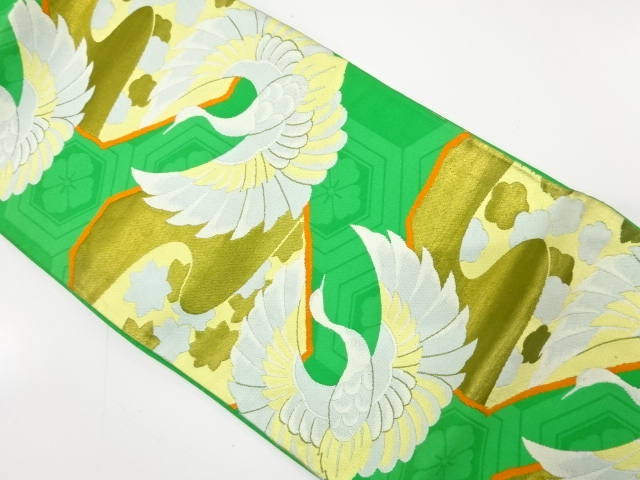 JAPANESE KIMONO / ANTIQUE FUKURO OBI / SILK / WOVEN CRANE